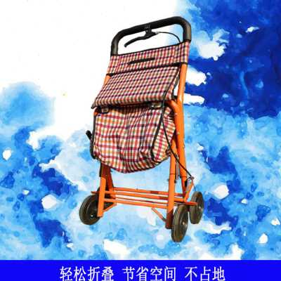 新代步小可折叠轮四老人可坐X拉车可携式买菜老年家用座椅手推车