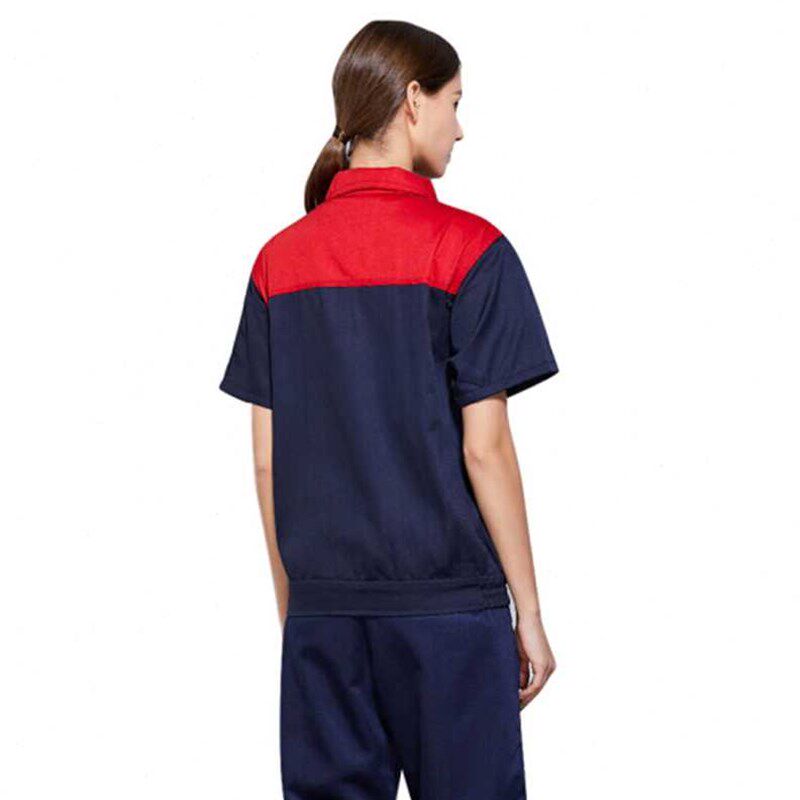 稳斯坦WST536短袖工作服套装男女工作服工人劳保服汽修工程服红