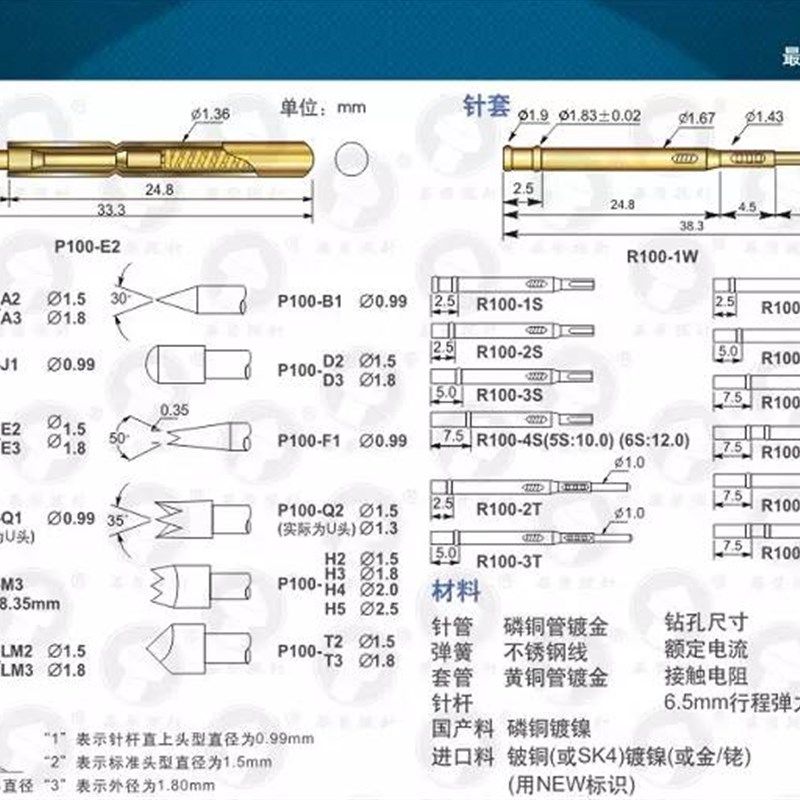 华荣探针套R100-接4S配套PA100探针测试针焊线针座套直径1.67mm.