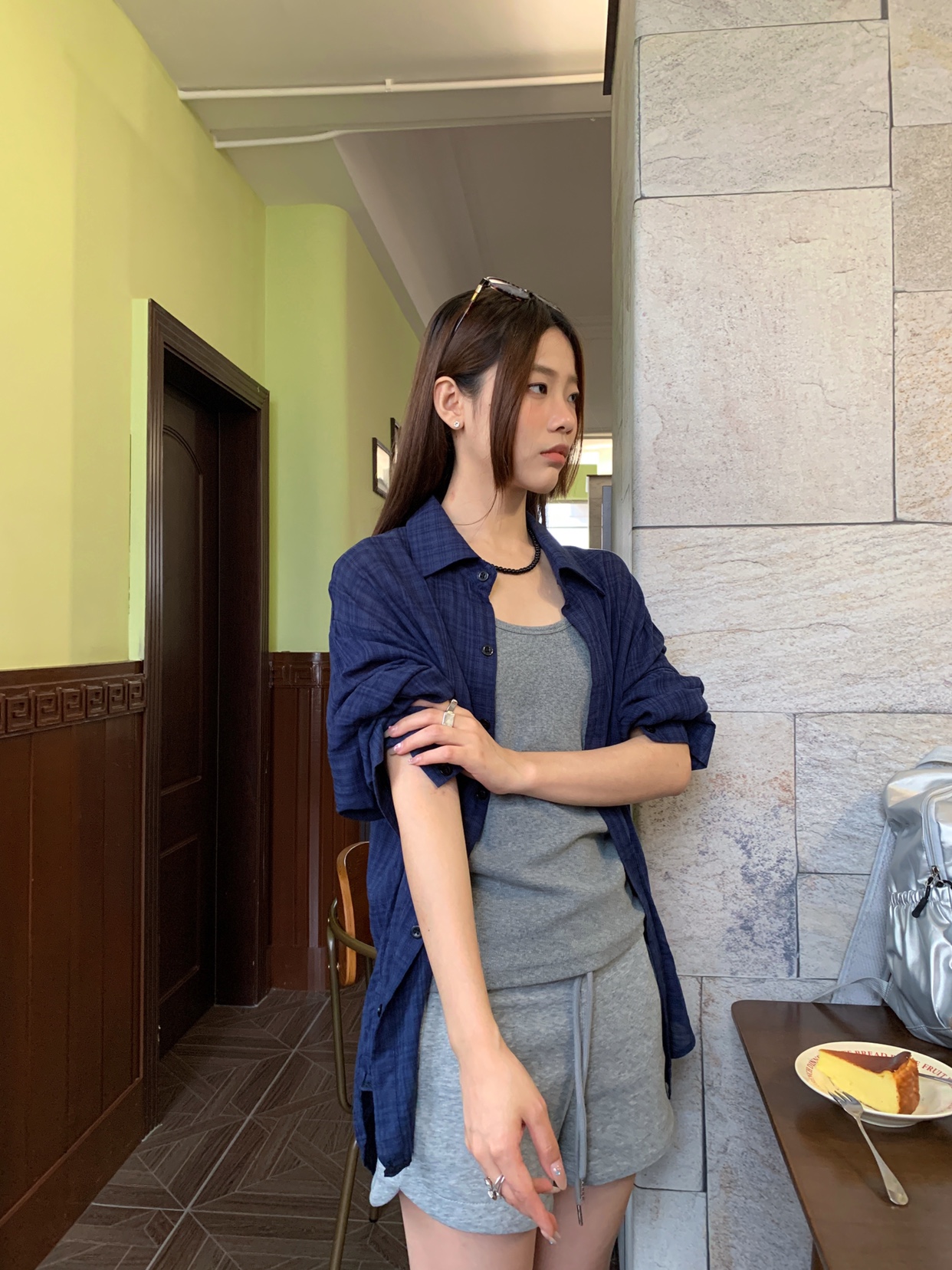 of32 official 2025夏季新款蓝色格子防晒衬衫女宽松慵懒风外套