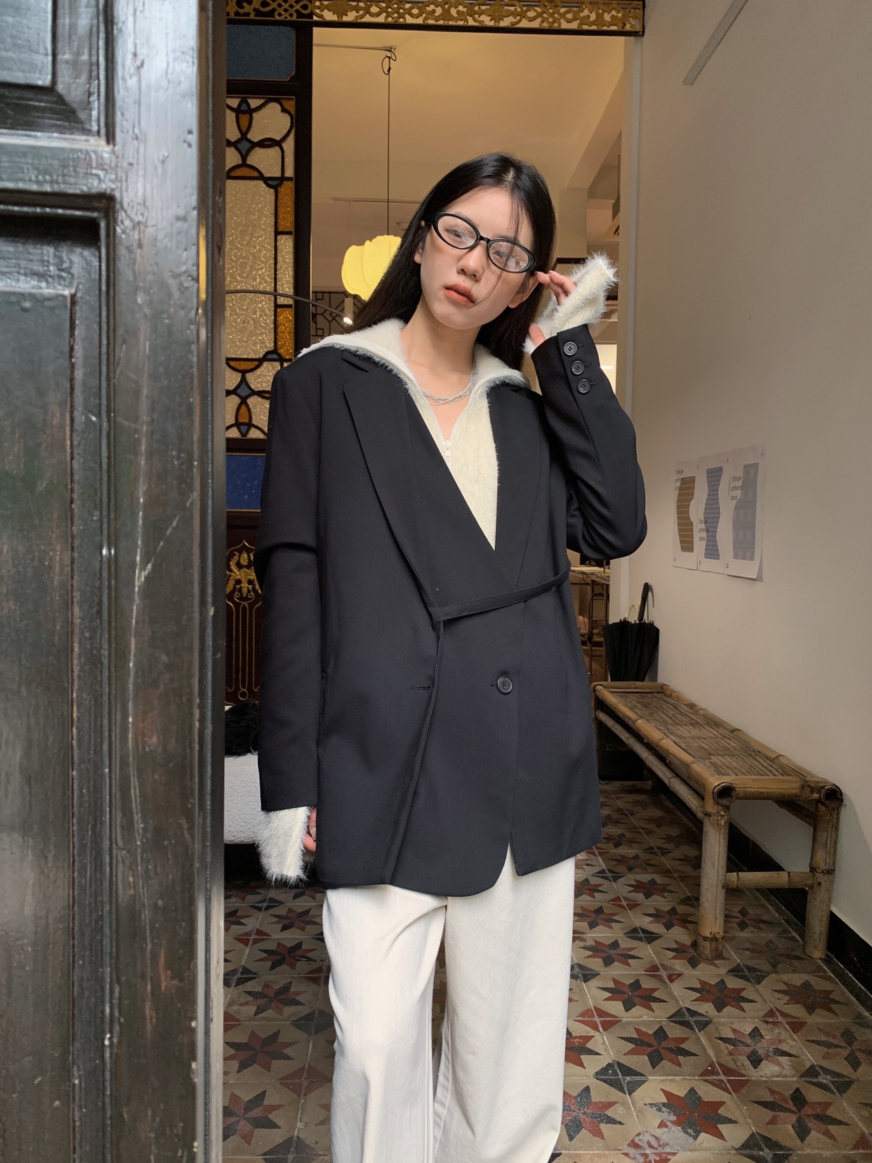 假两件不对称西装外套休闲