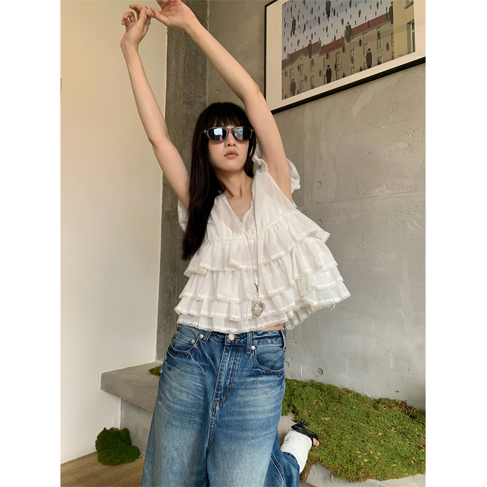 of32 official设计感小众上衣女夏薄款宽松显瘦慵懒风短袖白衬衫