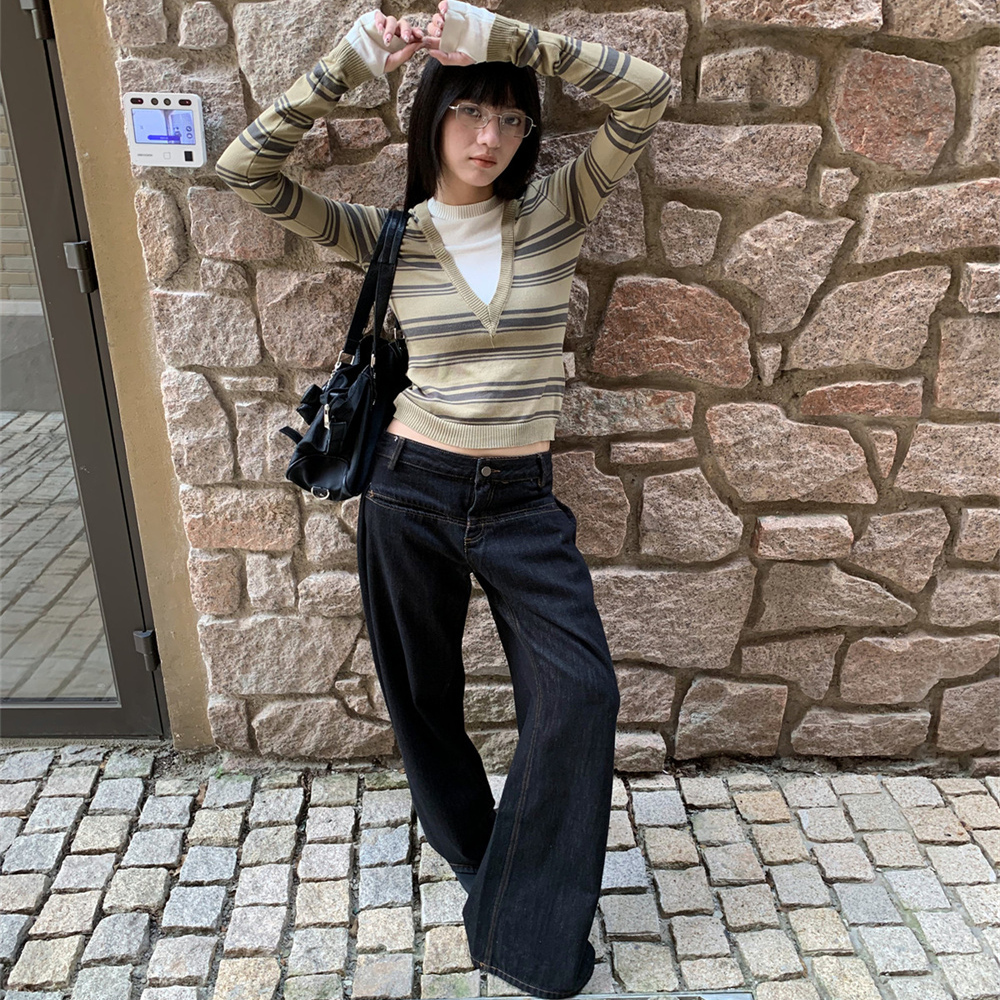 of32 official2025年秋季新款微喇不贴腿牛仔裤女拖地窄版直筒裤