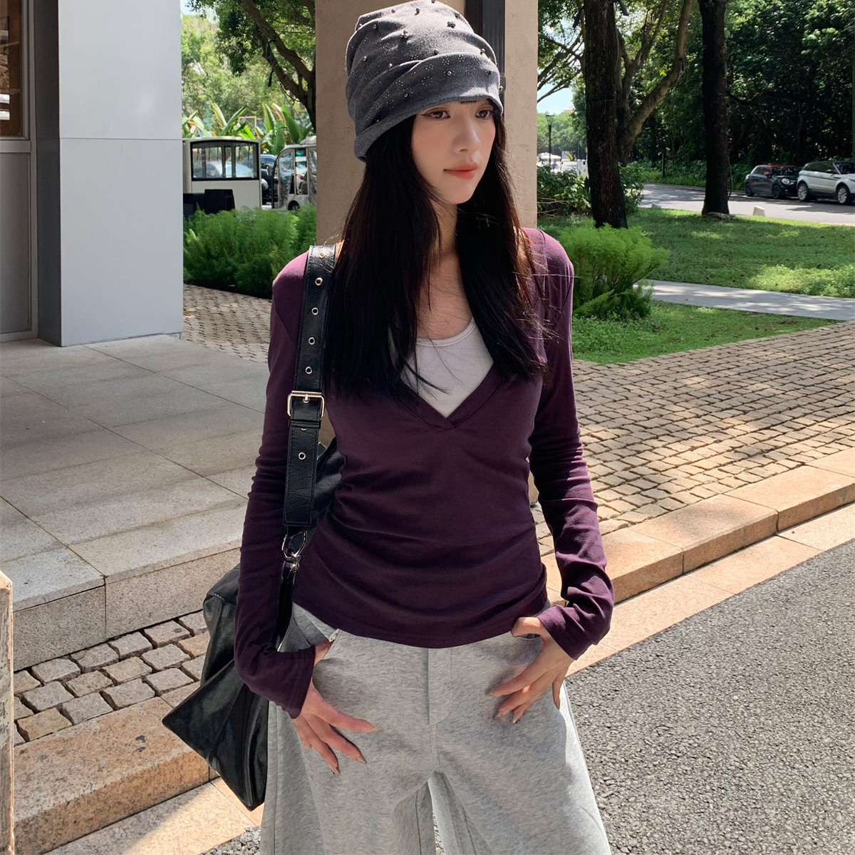 of32 official2025秋季新款设计感假两件辣妹上衣女修身显瘦长袖