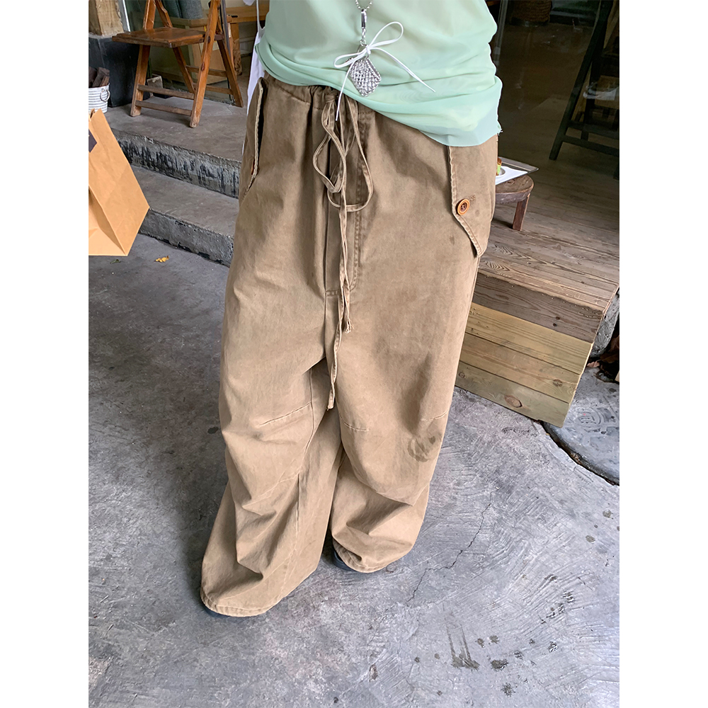 of32 official2025新款宽松显瘦休闲牛仔裤女夏薄款咖色阔腿裤