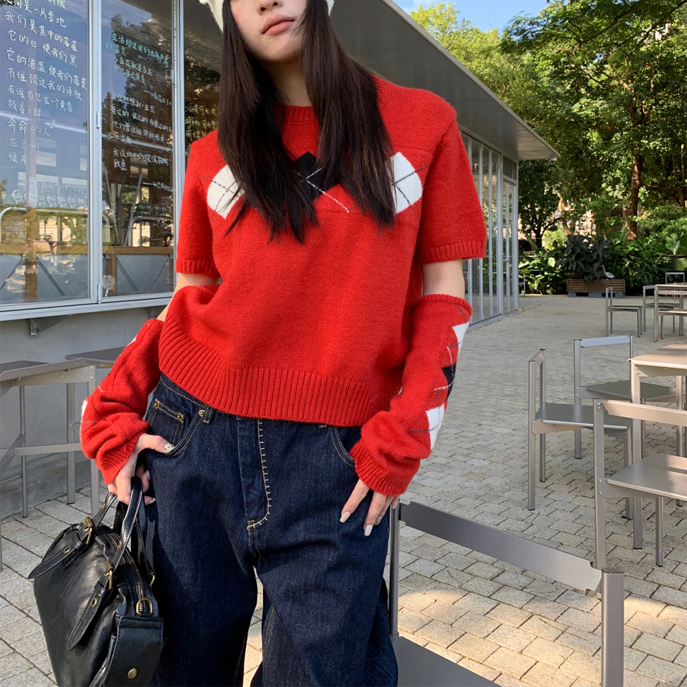 of32 official2025年秋冬新款韩系撞色针织衫女小众设计感毛衣