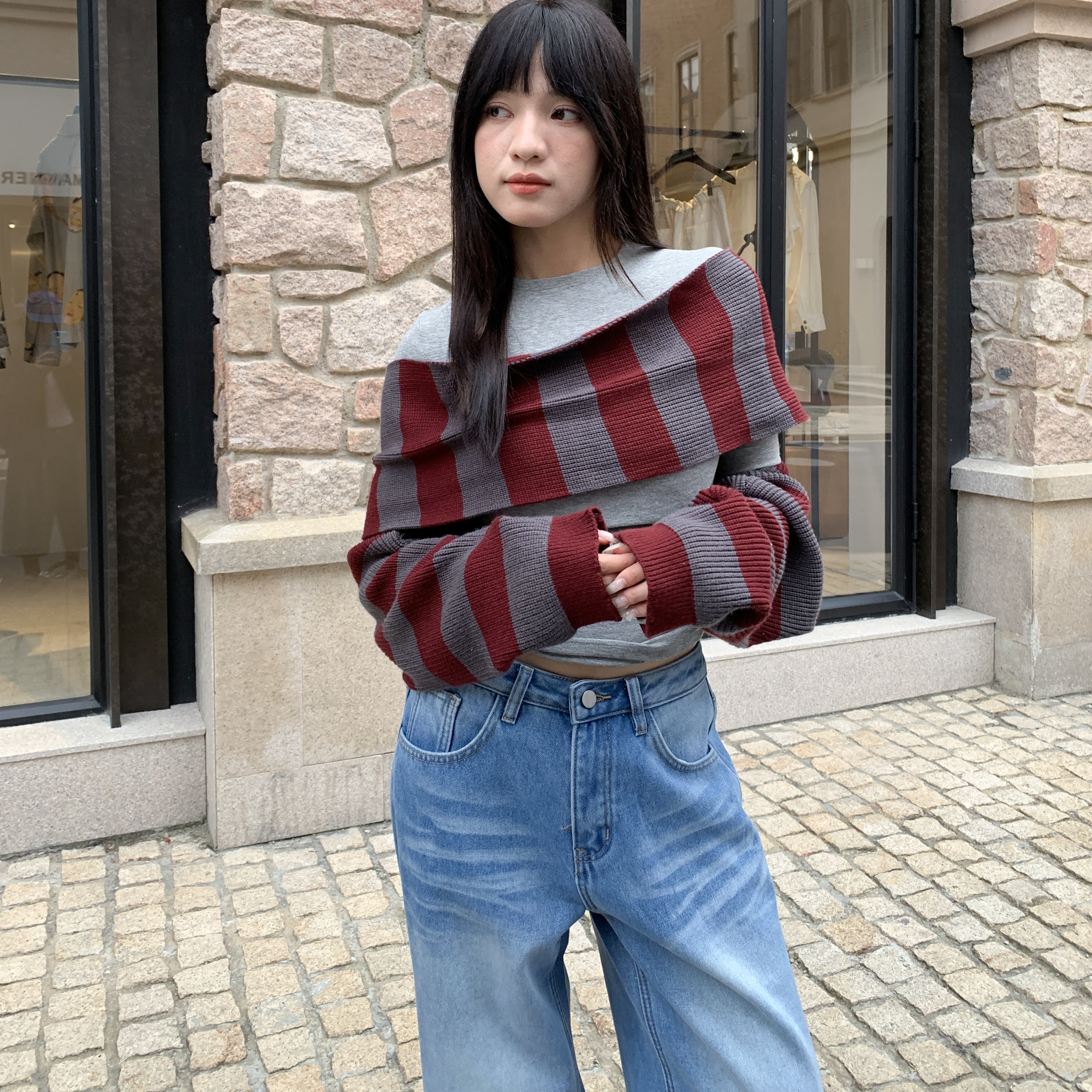 of32 official2025年秋冬新款针织衫女设计感小众高级感条纹上衣