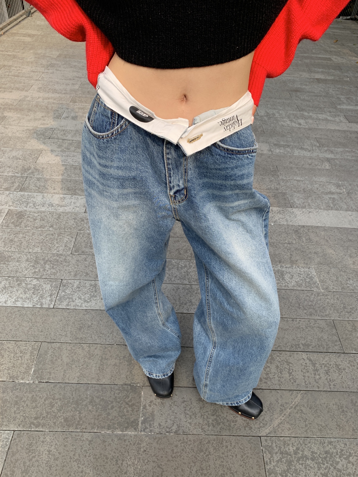 宽松显瘦牛仔拖地裤女