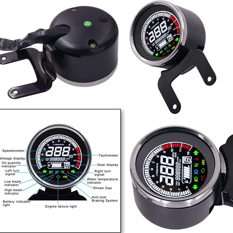 新款复古太子车改装液晶仪表里程表转速油表水温1-6档超清va真彩