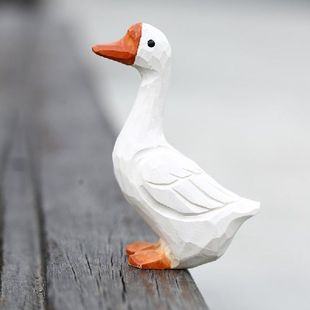 White Goose Wood Statue Penguin Figure Lovers Holiday Gift