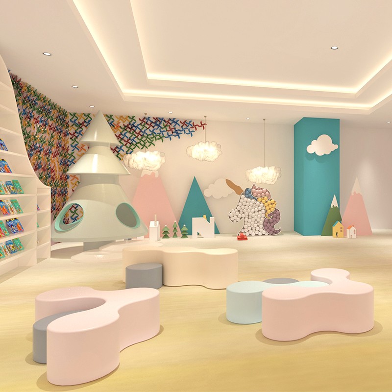 幼儿园教育培训机构大厅等候休息区异形创意休闲办公室沙发凳组合