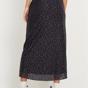 HOUZHOU Vintage Yk Floral Long Skirt Women Retro Print Mesh