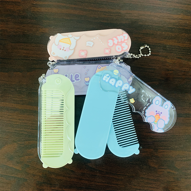 韩国时尚折叠密齿铁梳带镜子随身便携小梳子小清新直发美发小头梳