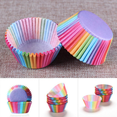 Rainbow color, 100pcs paper cupcake, cake box cap, grease-