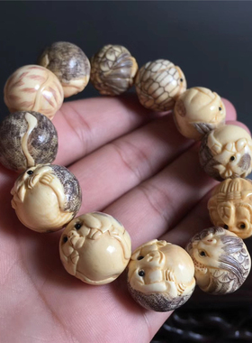 金本大师牙雕2.0十二生肖手链男士20猛犸象牙1.8刻珠文玩手串18女