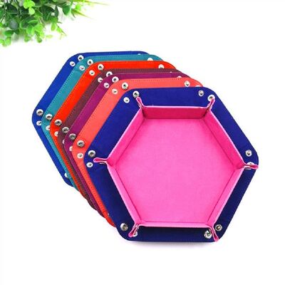 New Foldable Dice Tray Box PU Leather Folding Hexagon Coin