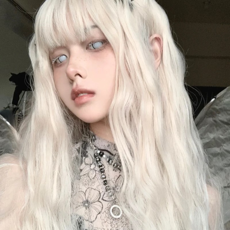 假发女长卷发时尚欧美lolita全头奶白色潮色新款整顶洛丽塔jk头