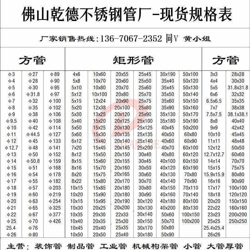 304不锈钢管圆管方管10*20*30*40*50*60*70*80*100mm拉丝装饰扁通