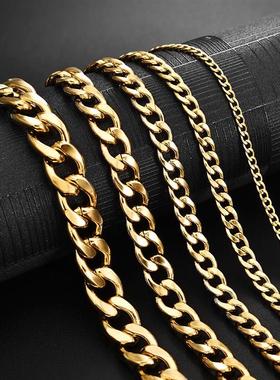 新品Gold Color Solid Chain Necklace Stainless Steel Link Cho