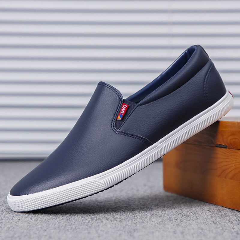 男鞋2022年新款潮小白鞋男士乐福鞋一脚蹬皮面帆布鞋懒人百搭板鞋
