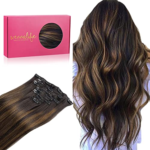 WENNALIFE Clip in Human Hair Extensions  18 Inch 120g 7pcs D