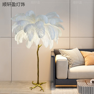 羽毛落地灯客厅鸵鸟毛树脂直播间网红装 饰灯氛围灯北欧简约床头灯