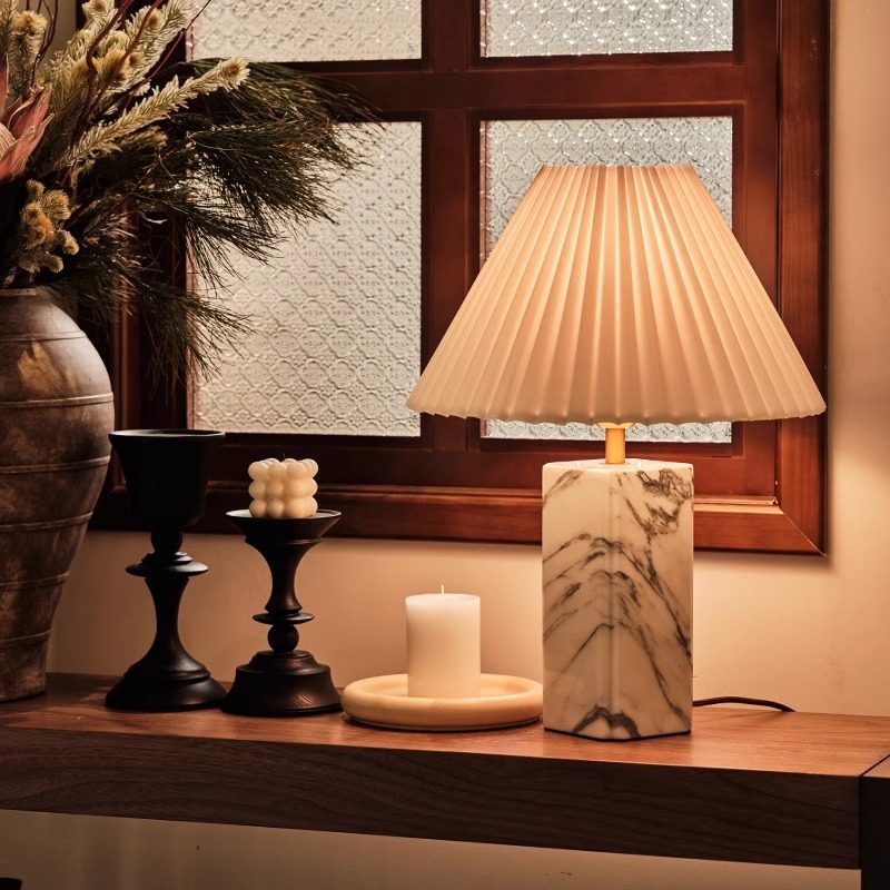 轻奢大理石台灯简约现代客厅法式中古风书房美式高级感卧室床头灯