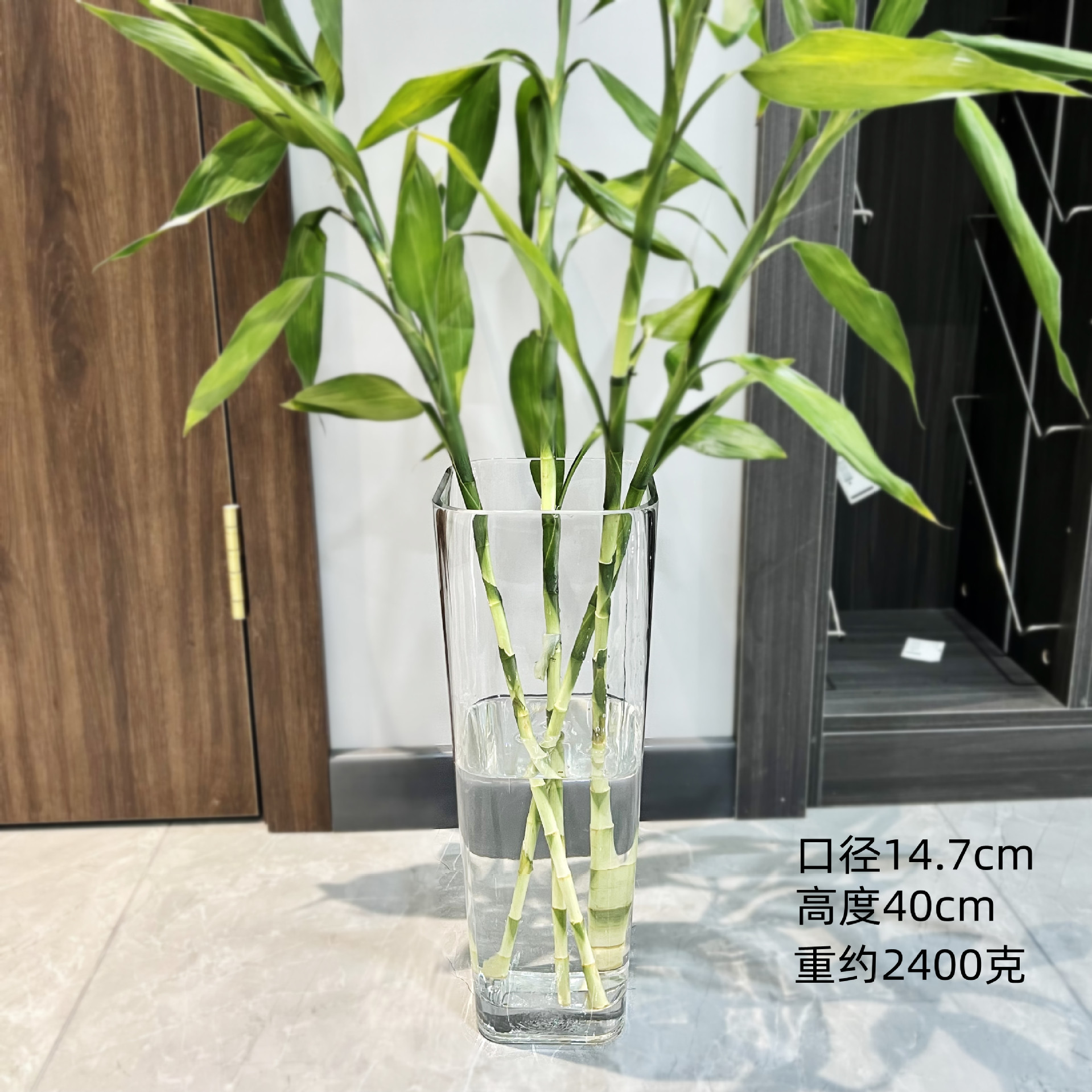 锥形落地加厚玻璃花瓶透明插花水养富贵竹简约客厅餐厅摆件花器