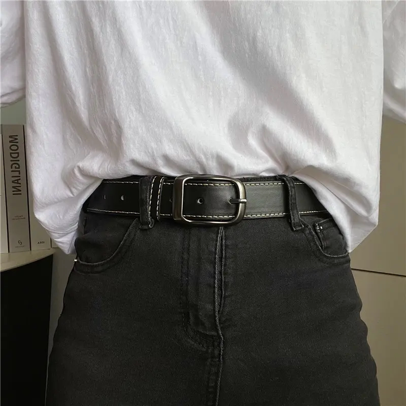 男女韩版做旧百搭皮带ins简约复古青少年牛仔裤腰带黑色腰带岑熠