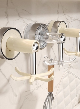 多功能厨房吸盘挂钩六爪旋转免打孔壁挂勺子铲子厨具收纳挂架粘钩