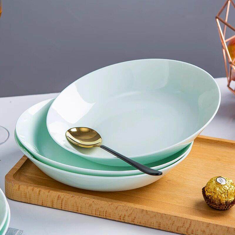 北欧风格骨瓷圆盘 家用深盘餐具组 创意青瓷饭盘