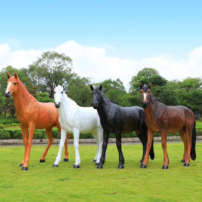 户外玻璃钢动物摆件仿真马雕塑园林景观公园景区牧场草坪装饰