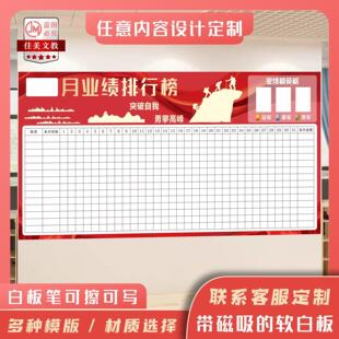 定制磁吸业绩展示板墙贴软白板文化墙销售龙虎榜业绩墙贴看板定制