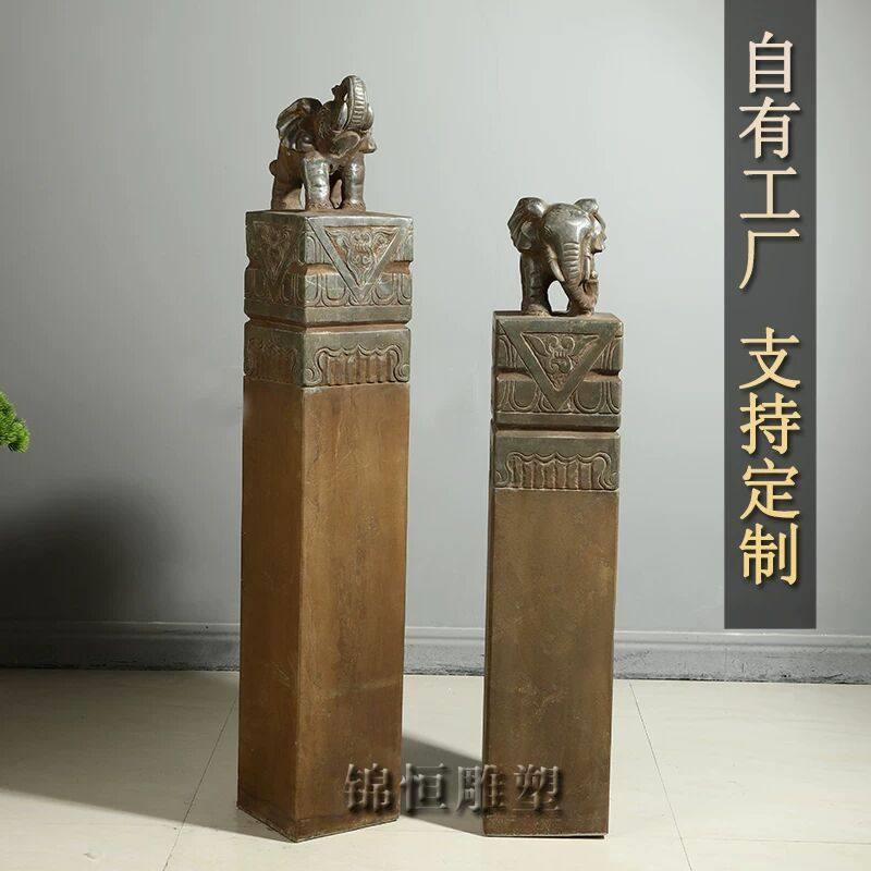 石雕拴马桩大象石柱青石仿古庭院室内中式装饰摆件栓马石招财石象