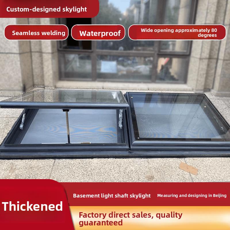 别墅地下室采光井电动天窗定制 铝合金斜屋顶阁楼开手动阳光房盖