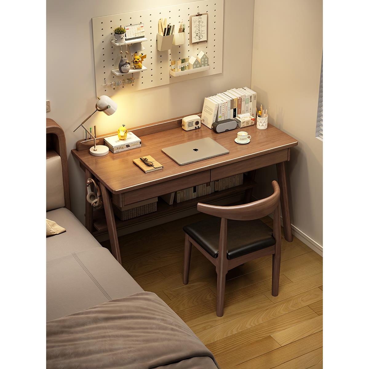 实木书桌学生家用写字桌简约办公桌卧室小户型台式电脑桌床边桌子