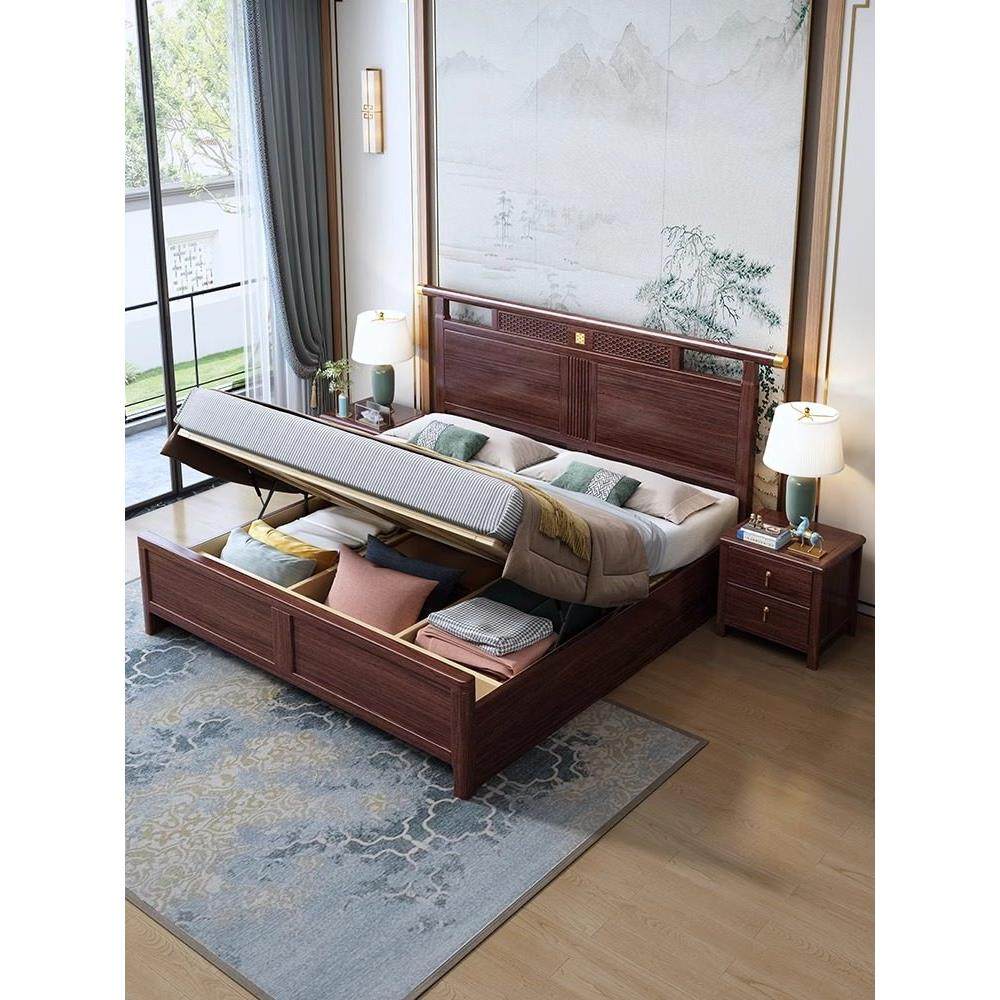 新中国风乌木实木床全实木家庭卧室1.8米双人床榫卯结构1.5米储物