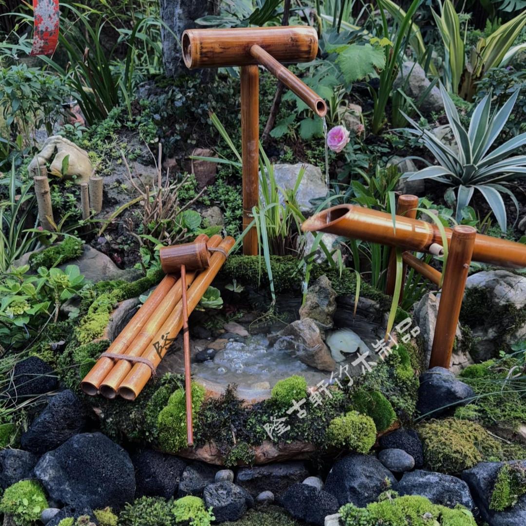 庭院惊鹿流水器竹制自动循环水景假山鱼缸装饰摆件竹子自响装置