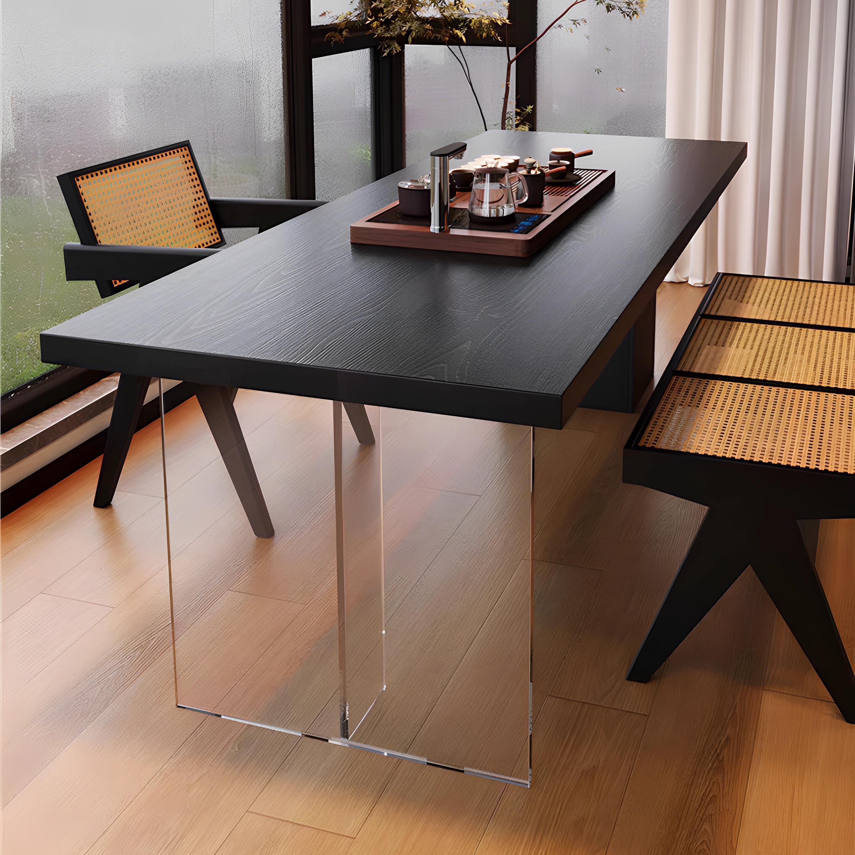 整板实木压克力泡茶桌客厅家用自然边悬浮阳台泡茶大板桌书桌餐桌