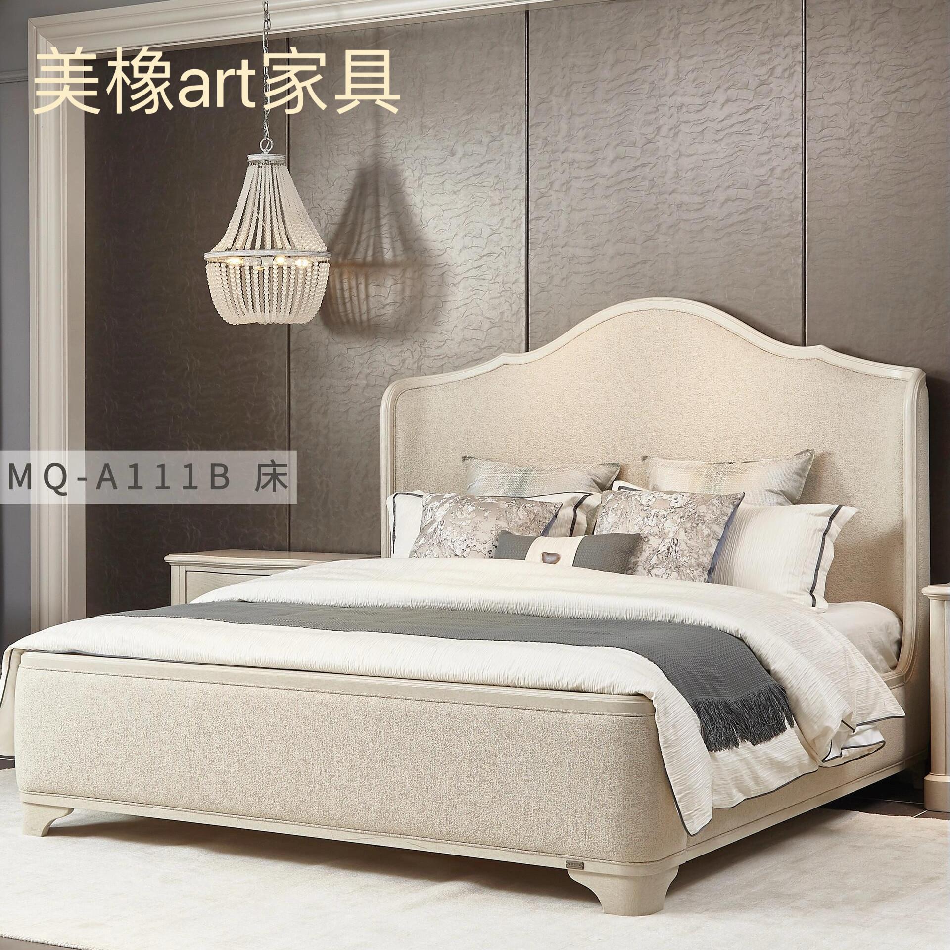 北美之家实木床覆古做旧双人床主卧1.8米公主大床现代简约布艺床