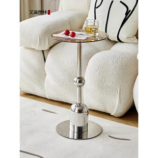 艾森朗特不锈钢茶几圆形客厅沙发边几创意玻璃边桌轻奢阳台小圆桌