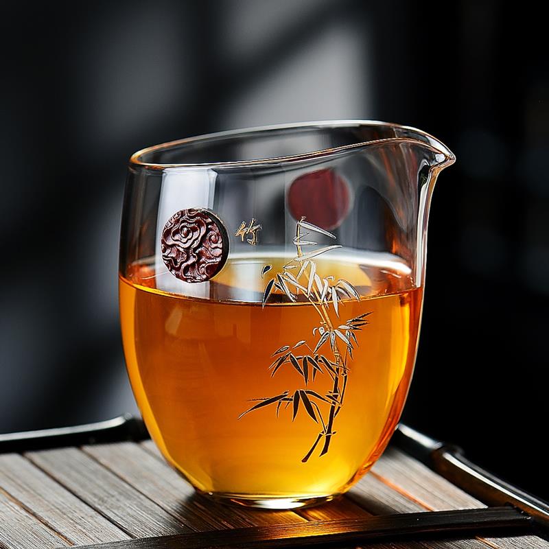 冠发玻璃公道杯耐热功夫茶具茶海高档木把公杯倒茶分茶器高档日式