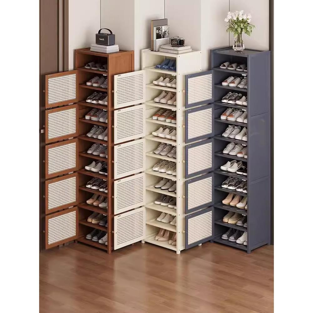 复古藤编家用门口鞋柜收纳柜一体靠墙入户多层分层隔板极窄鞋架子