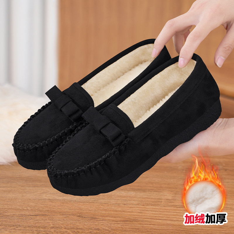 豆豆鞋女冬加绒2025新款一脚蹬老北京布鞋黑色工作鞋保暖舒适棉鞋,女鞋,传统布鞋,淘宝优惠券,粉丝福利购,淘宝优惠卷