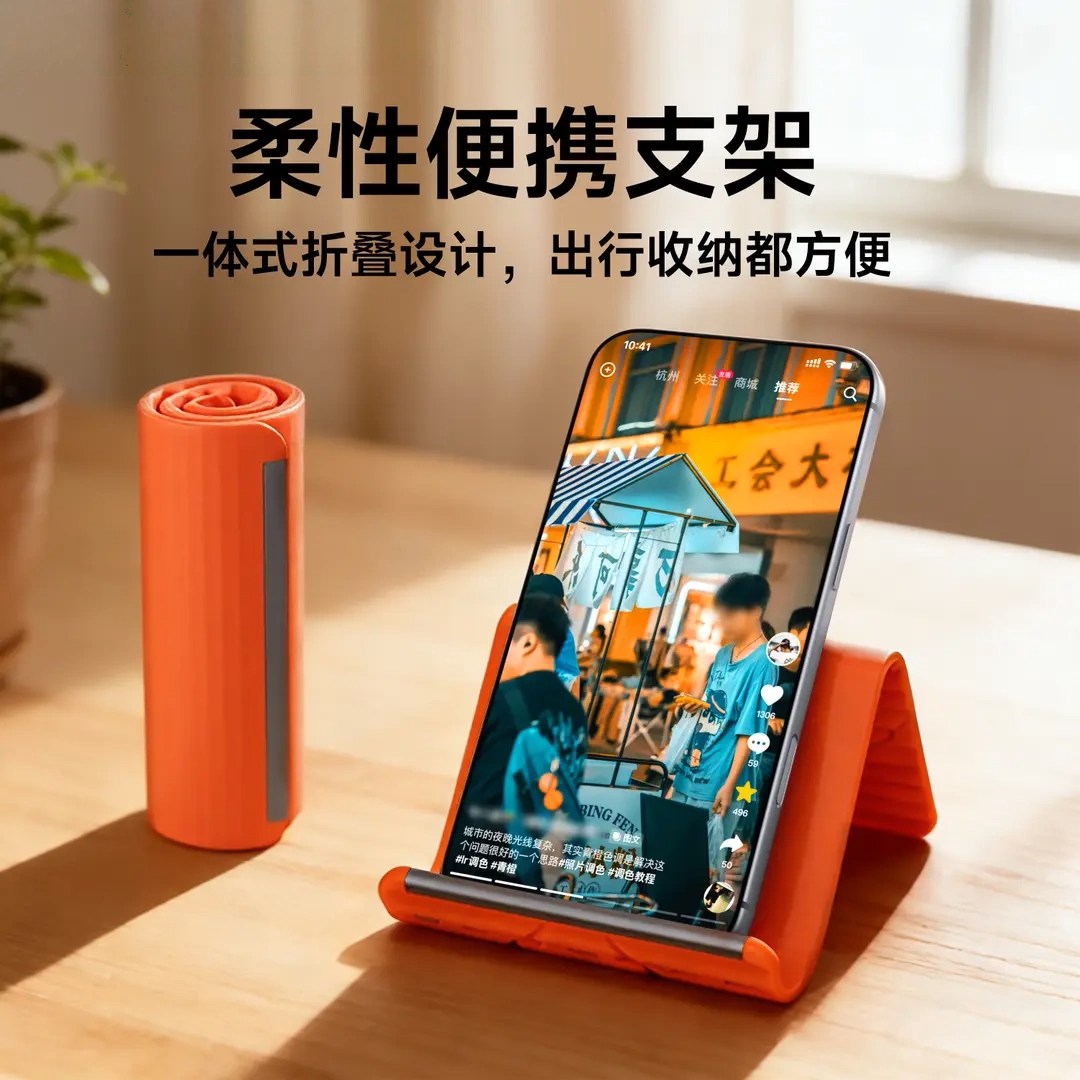 极简风柔性弯曲桌面懒人手机支架图片