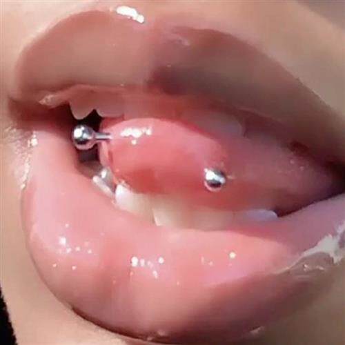 一对价钛钢横穿舌钉眉钉弯杆舌尖钉脐环手指钉圆球眉环锁骨钉