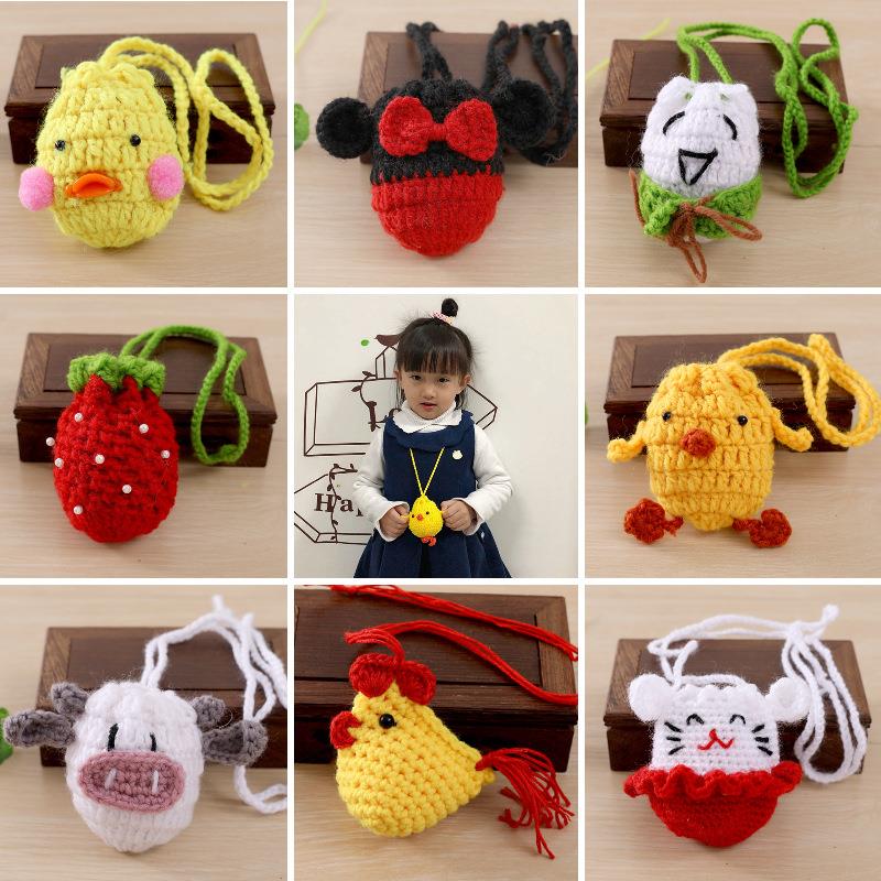 长挂绳可斜跨立夏蛋网兜卡通玩偶毛线蛋袋端午节小鸡蛋兜成品