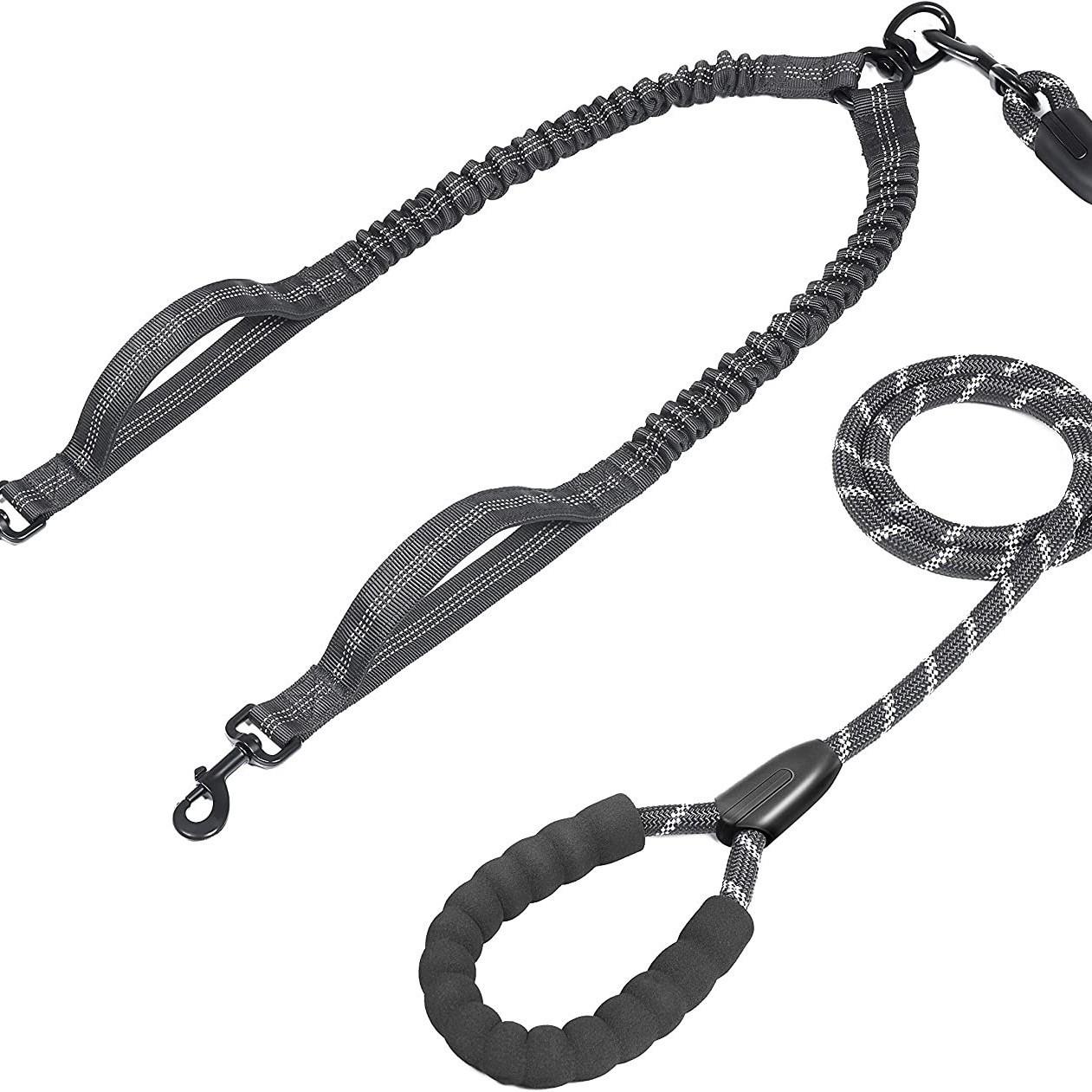 宠物双牵引绳一拖二双头遛狗绳2个狗绳伸缩弹力夜光防缠绕狗绳