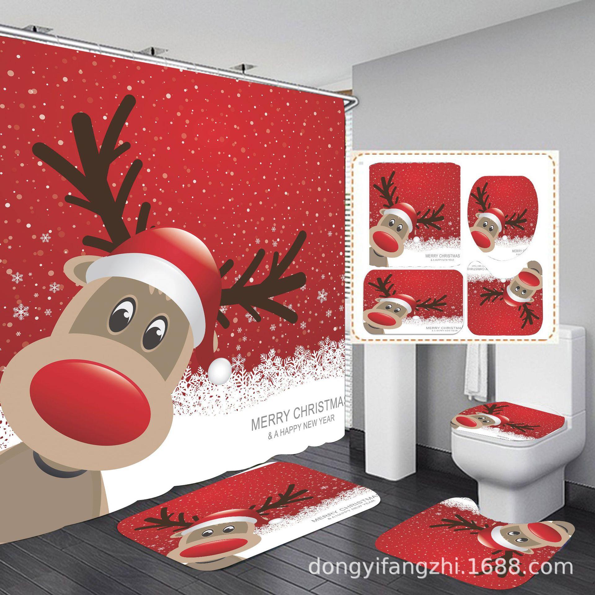 3D数码印花浴帘 防水防霉 圣诞浴室帘浴帘套装加厚浴室防水布