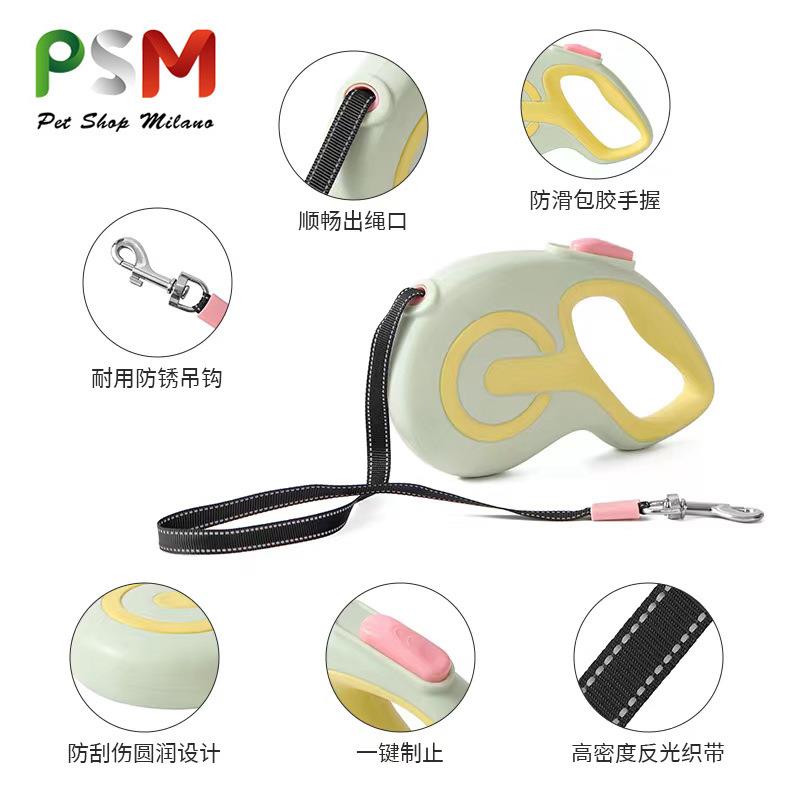 新款宠物牵引器狗狗牵引绳包胶自动收缩反光狗链子遛狗绳外出用品
